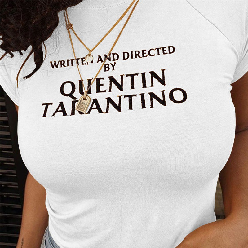 Damen T-Shirt mit kreativem Schriftzug und figurbetonter Passform R&B