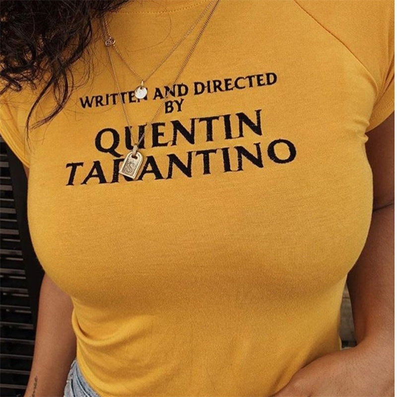 Damen T-Shirt mit kreativem Schriftzug und figurbetonter Passform R&B