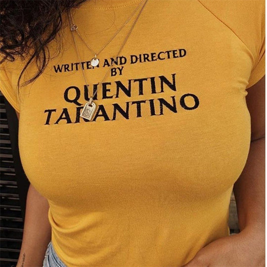 Damen T-Shirt mit kreativem Schriftzug und figurbetonter Passform R&B
