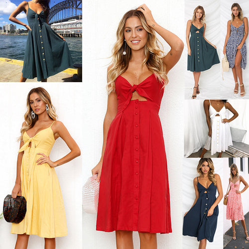 Damen Sommerkleid mit Knoten und Knopfdetails R&B