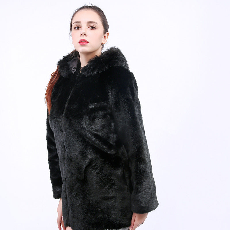 Damen Kunstfelljacke mit Kapuze R&B