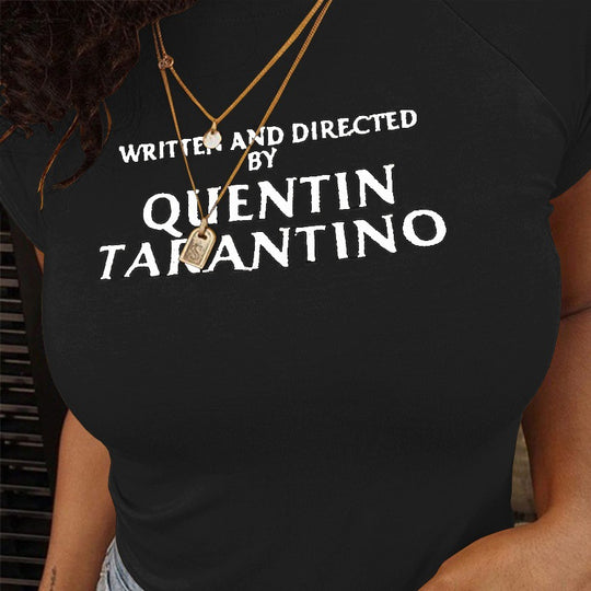 Damen T-Shirt mit kreativem Schriftzug und figurbetonter Passform R&B