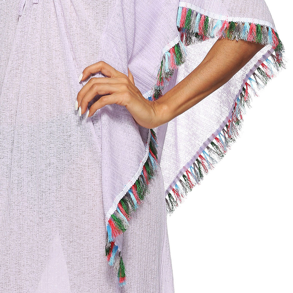 Damen Strandüberwurf mit farbenfrohem Fransenrand R&B