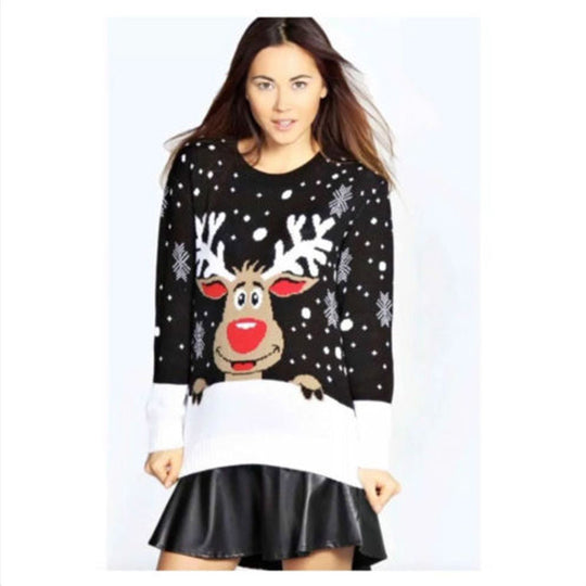 Damen Weihnachtspullover mit fröhlichem Rentier-Design und weichem Material R&B