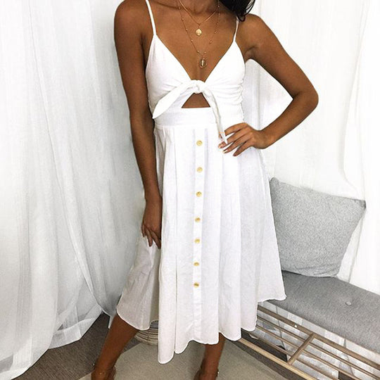 Damen Sommerkleid mit Knoten und Knopfdetails R&B