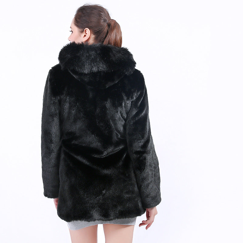 Damen Kunstfelljacke mit Kapuze R&B