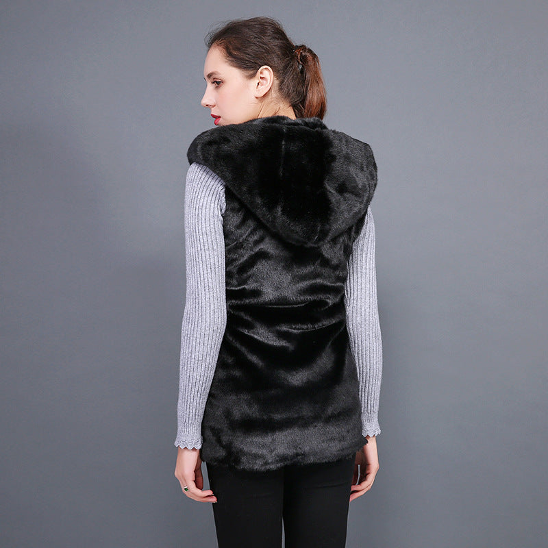 Damen Flauschige Weste aus Kunstpelz mit großzügigem Kragen R&B
