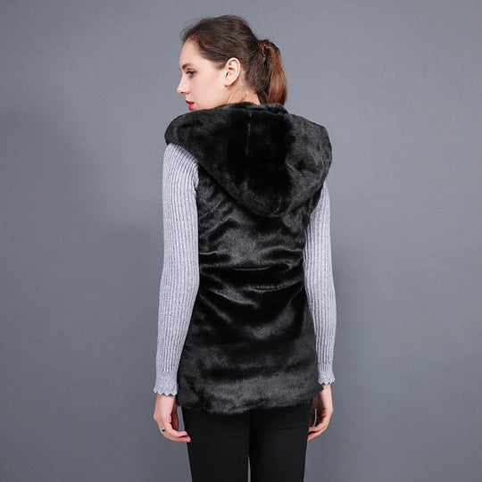 Damen Flauschige Weste aus Kunstpelz mit großzügigem Kragen R&B