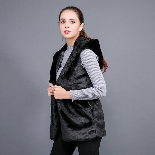 Damen Flauschige Weste aus Kunstpelz mit großzügigem Kragen R&B