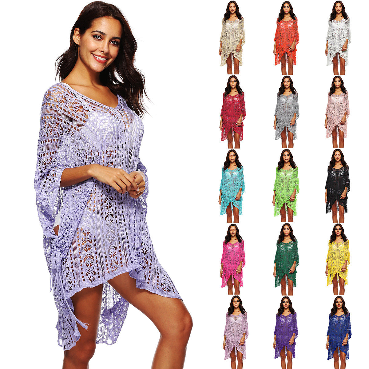 Damen lässiger Häkel-Kaftan mit stilvollem V-Ausschnitt R&B