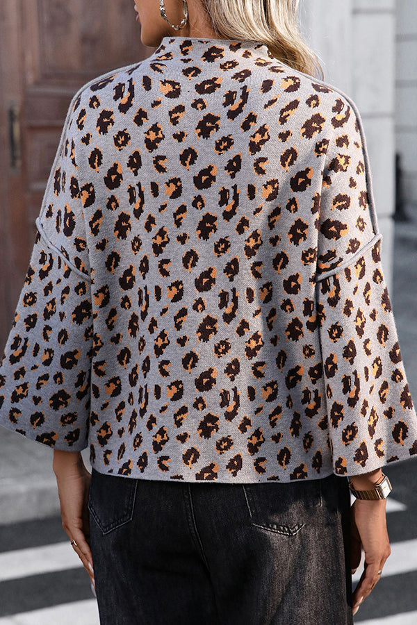 R&B | Strickpullover mit Leopardenmuster und lockerem Rollkragen