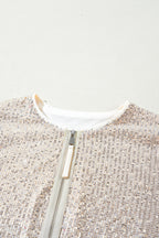 Pailletten Zip Up Rundhalsausschnitt Langarm Jacke
