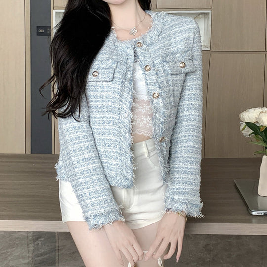 R&B | Tweed Rundhals Einreiher Mantel