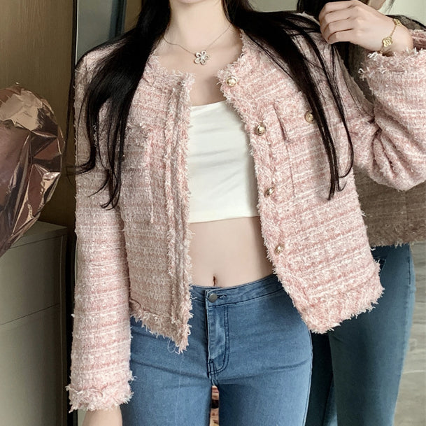 R&B | Tweed Rundhals Einreiher Mantel