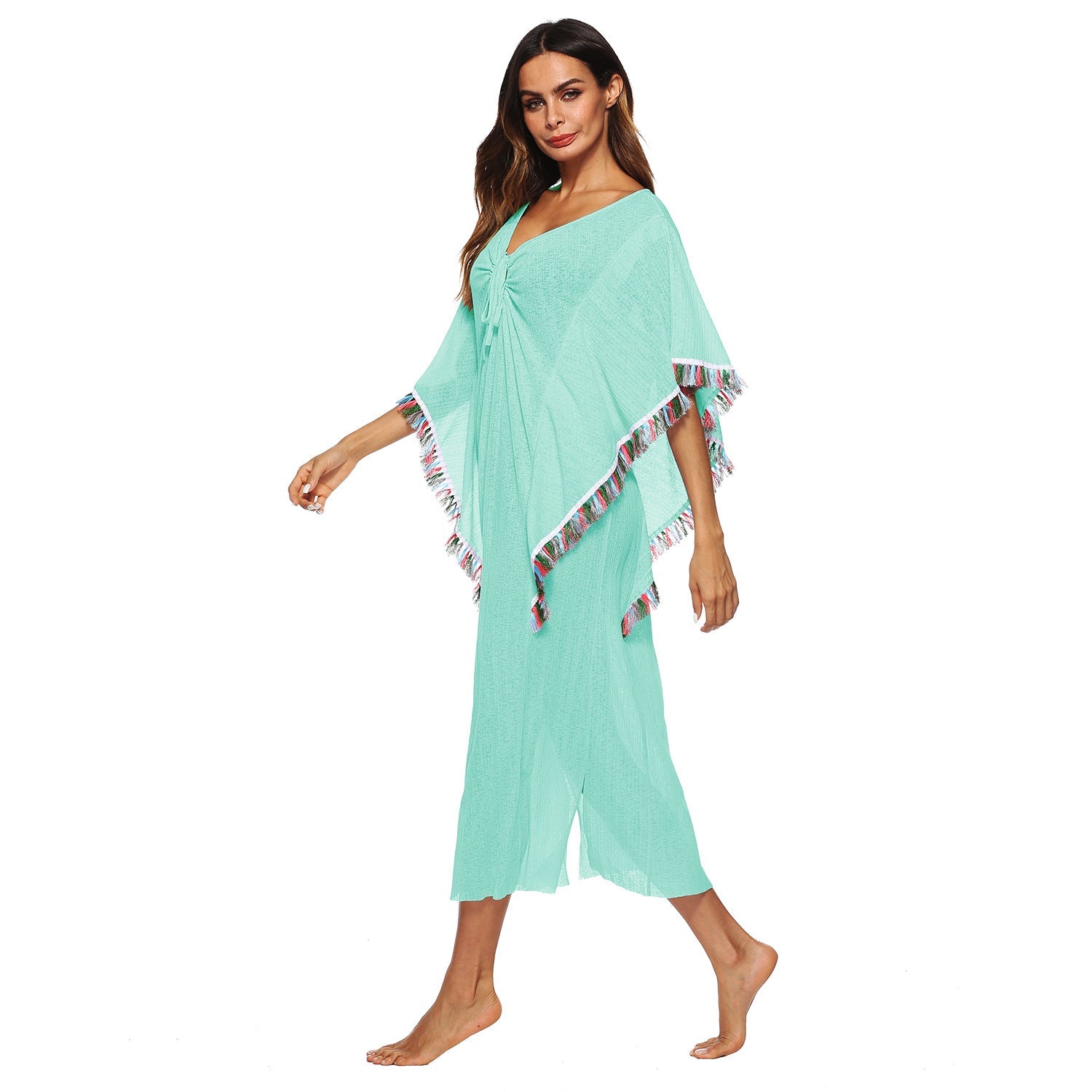 Damen Strandüberwurf mit farbenfrohem Fransenrand R&B