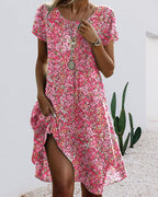 R&B | Kleid Rundhals Kurzarm Blumenmuster