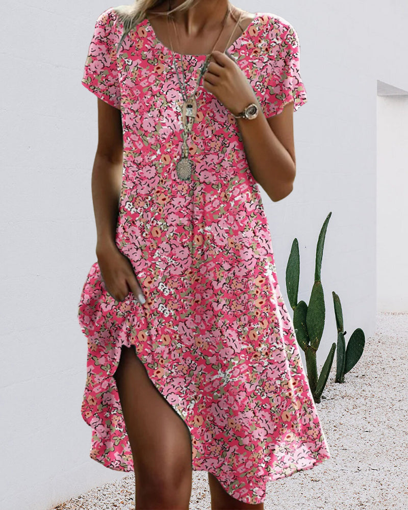 R&B | Kleid Rundhals Kurzarm Blumenmuster