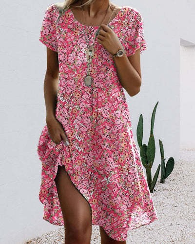 R&B | Kleid Rundhals Kurzarm Blumenmuster