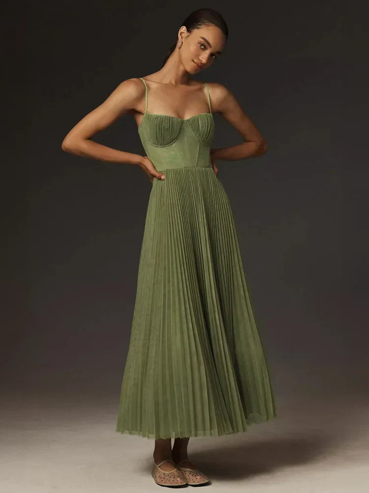 R&B | Falten Korsett Midi-Kleid für Damen