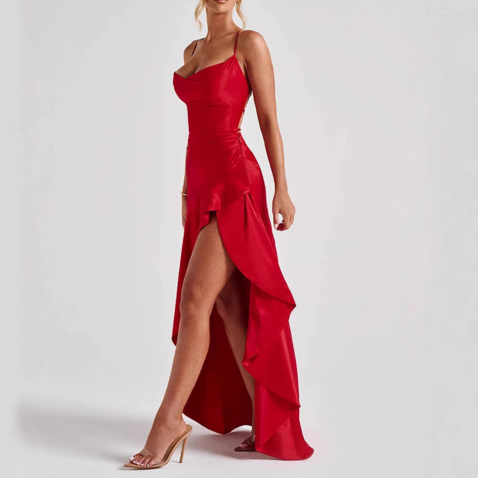 R&B | Rückenauschnitt Rüschen Unregelmäßiges Kleid
