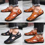 Herren Komfortable Open-Toe Ledersandalen mit verstellbarem Riemen R&B
