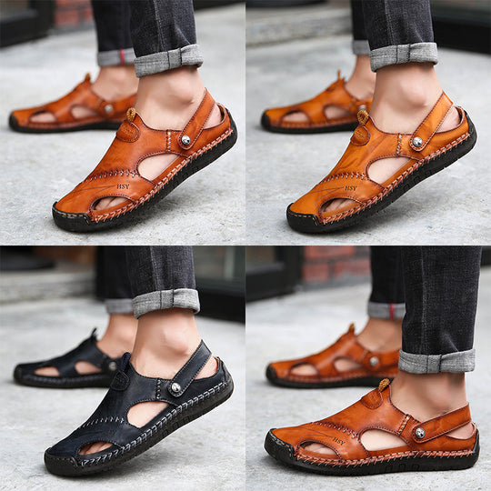 Herren Komfortable Open-Toe Ledersandalen mit verstellbarem Riemen R&B
