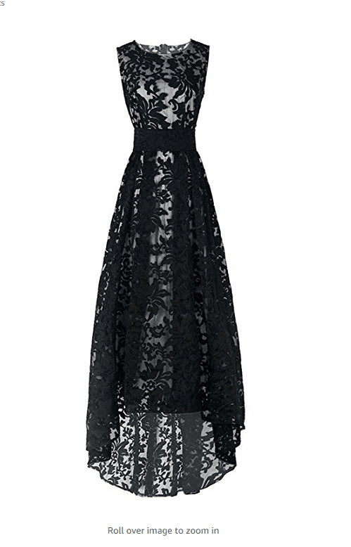 Damen Spitzen-Maxikleid mit elegantem langen Überwurf und floralen Details R&B