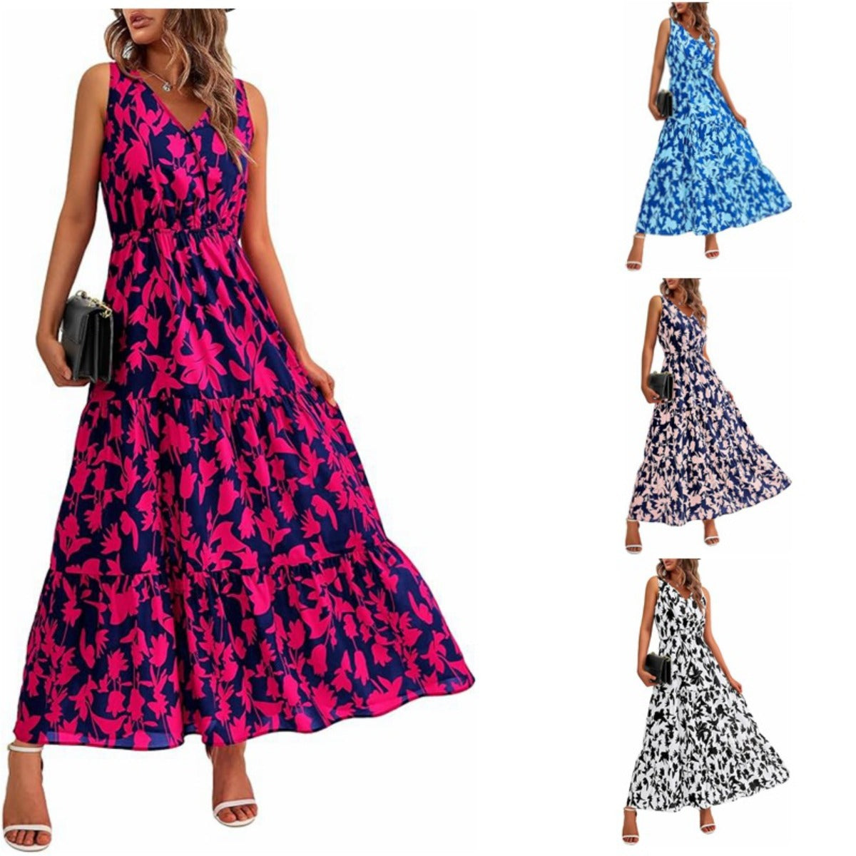 R&B | Kleid mit V-Ausschnitt und elastischer Taille