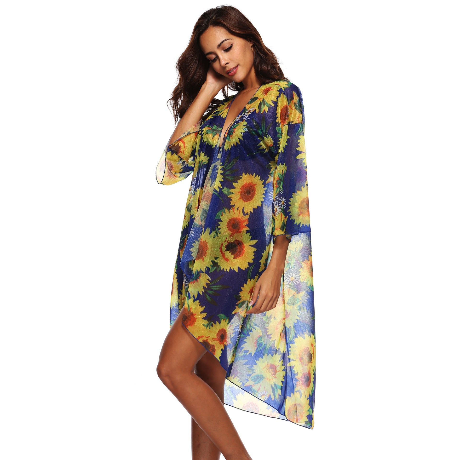 Damen luftiger Strandkimono mit floralen Mustern R&B