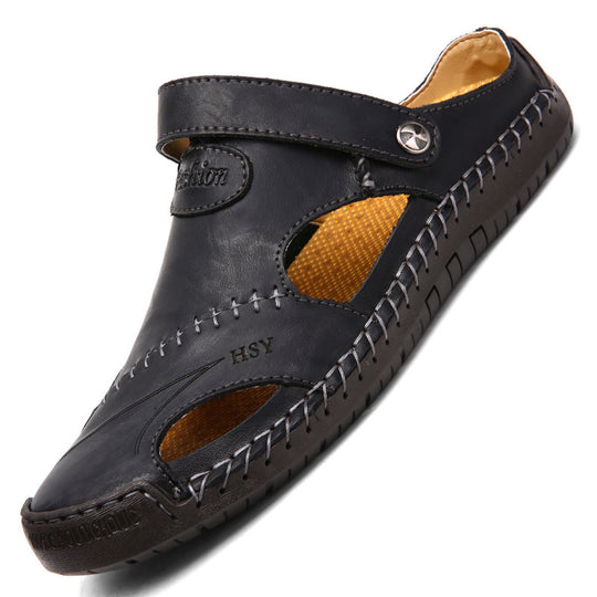 Herren Komfortable Open-Toe Ledersandalen mit verstellbarem Riemen R&B