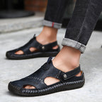 Herren Komfortable Open-Toe Ledersandalen mit verstellbarem Riemen R&B
