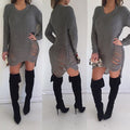 Damen Strickkleid mit seitlichen Schlitz- und Rippdesign