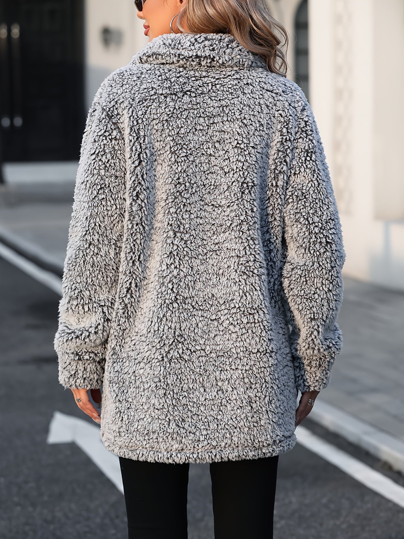 R&B | Lange Teddyjacke mit Knöpfen Polyester Komfortabel und Warm