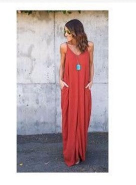 Damen Maxikleid mit seitlichen Eingrifftaschen und elegantem V-Ausschnitt R&B