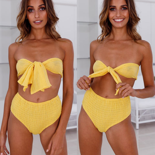 Damen Bandeau-Bikini mit strukturierter Textur und breitem Schleifen-Design R&B