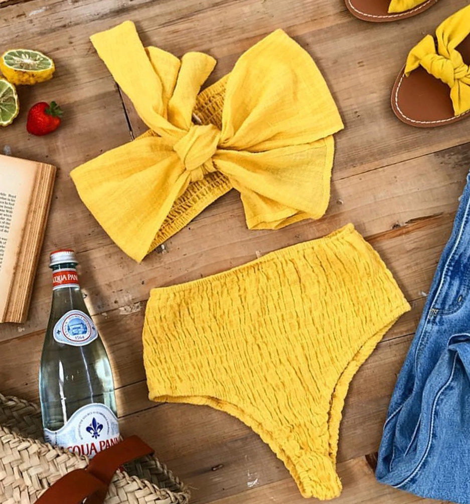 Damen Bandeau-Bikini mit strukturierter Textur und breitem Schleifen-Design R&B