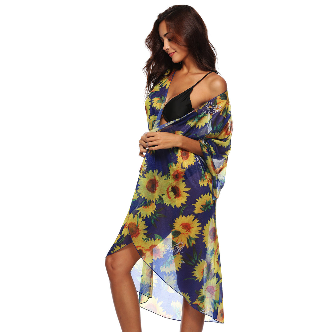 Damen luftiger Strandkimono mit floralen Mustern R&B