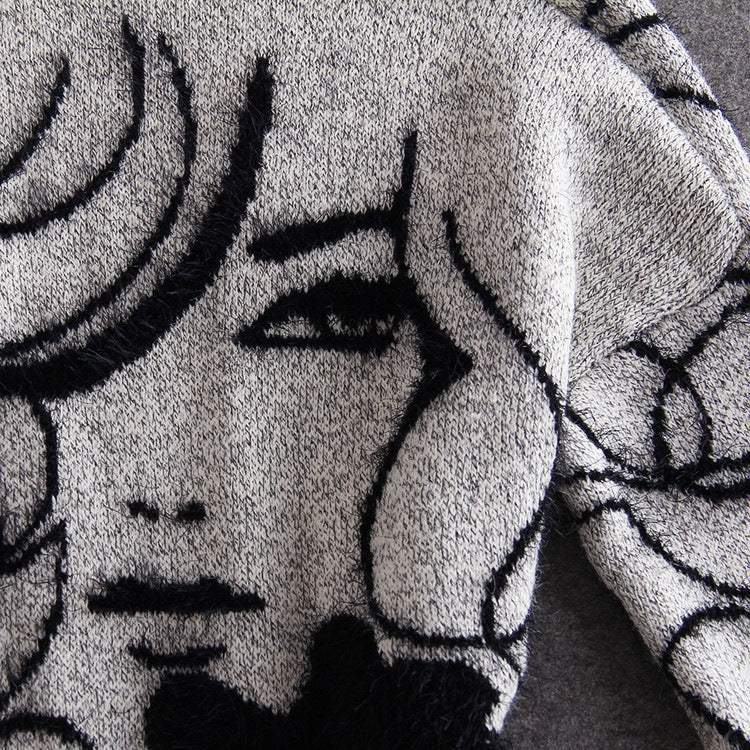Damen Langarm Strickmantel mit kunstvollem Druck R&B