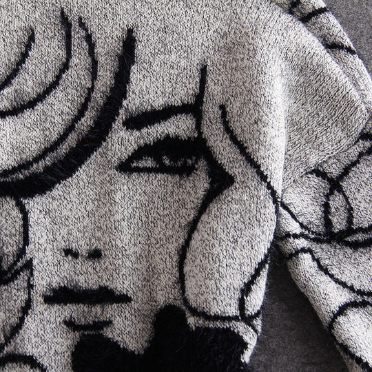 Damen Langarm Strickmantel mit kunstvollem Druck R&B