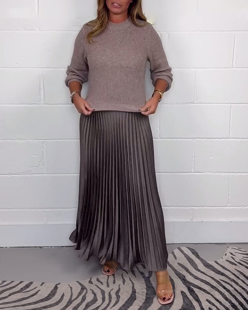 R&B | Lässiges Kontrastfarbenes Kleid mit Patchwork und Plissee