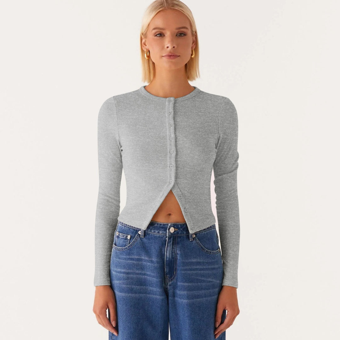 R&B | Einfarbige schmal geschnittene lange Strickjacke