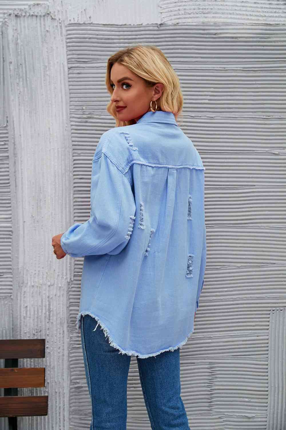 R&B | Zerrissene Rohsaum-Denimjacke