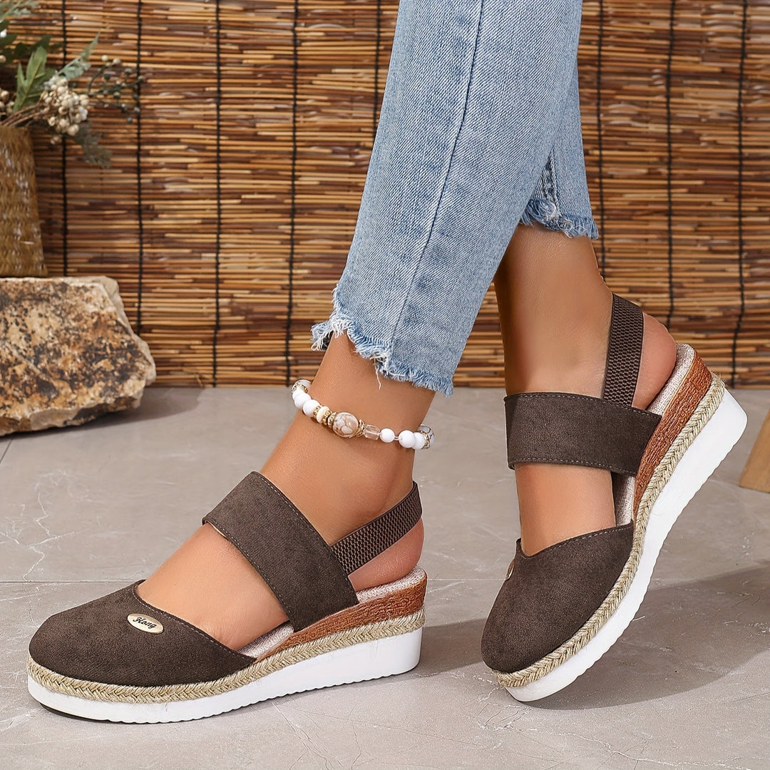R&B | Damen Sandalen Auf Plattform: Rutschfest, Geschlossene Zehe, Elastischer Riemen