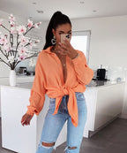 Musselin Bluse Freya Pastel Orange Lang
