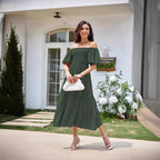 R&B | Plissee-Kleid mit quadratischem Ausschnitt und Neckholder-Blasenärmeln