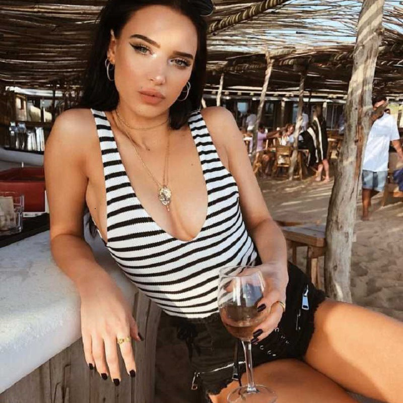Damen Hoch geschnittene Badeanzug im maritimen Streifenlook R&B
