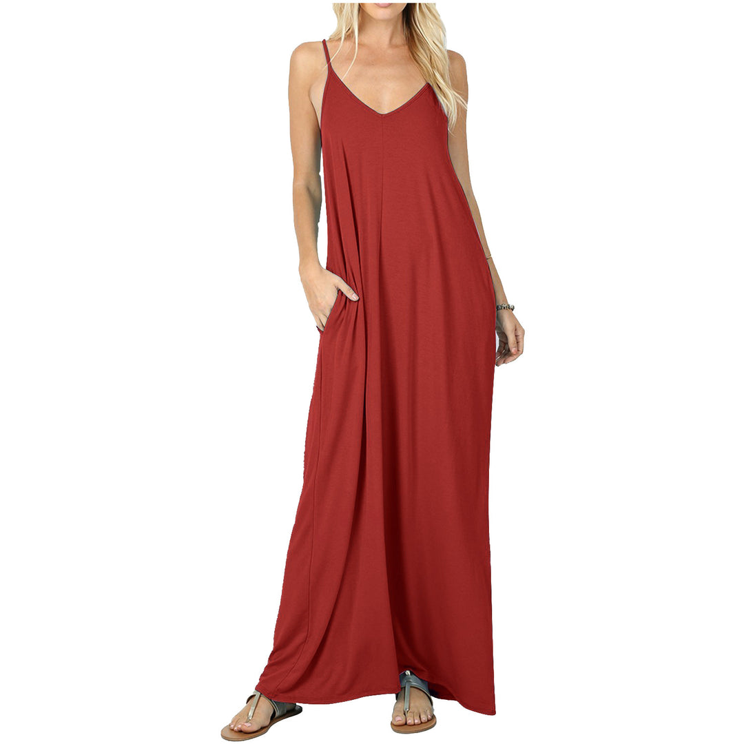 Damen Maxikleid mit verstellbaren Trägern und bequemen Seitentaschen R&B
