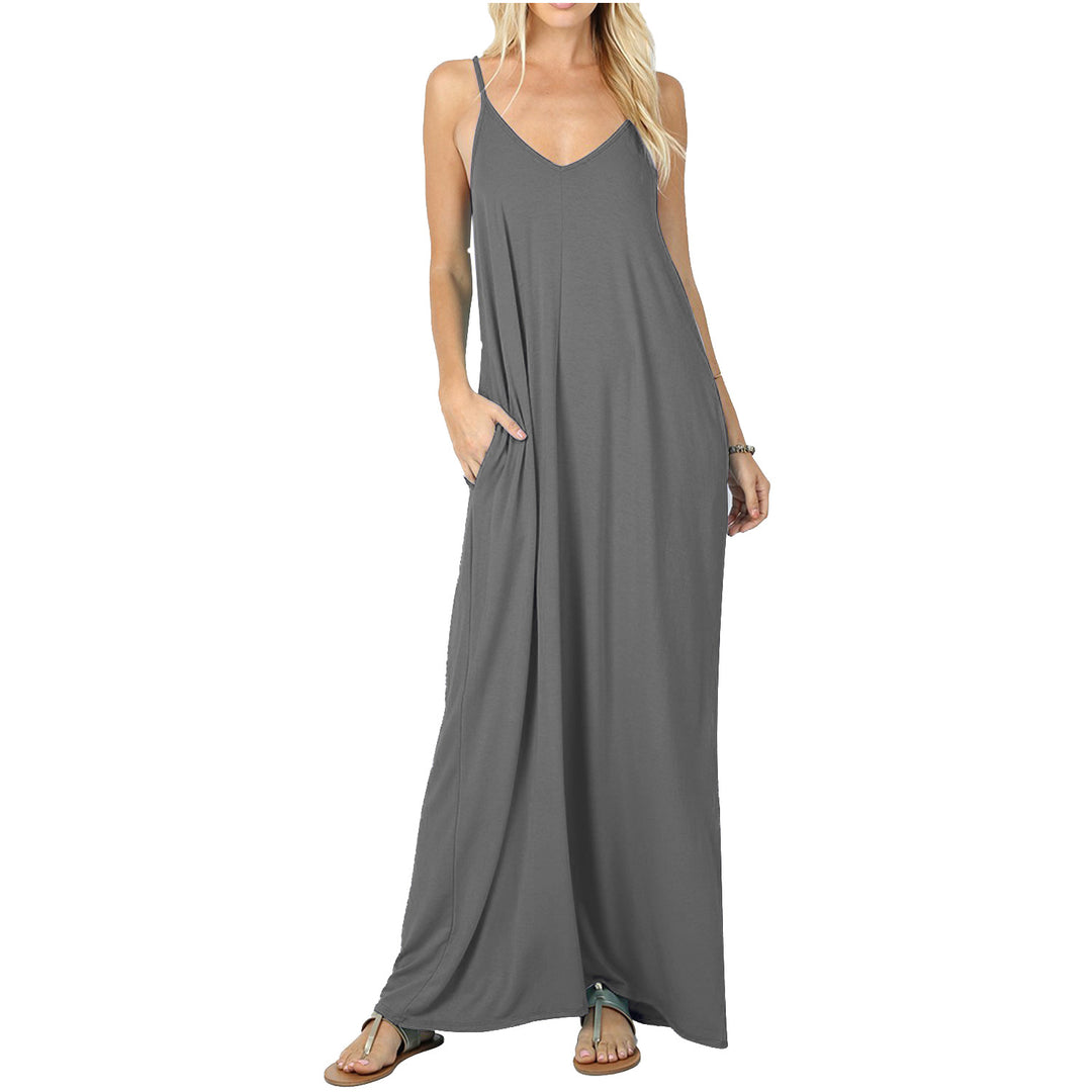 Damen Maxikleid mit verstellbaren Trägern und bequemen Seitentaschen R&B