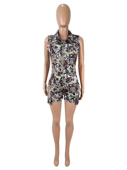 R&B | Strampler mit V-Ausschnitt und Camouflage-Print