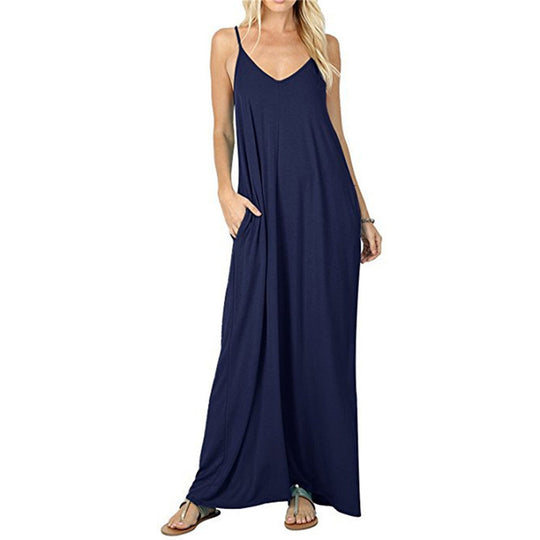 Damen Maxikleid mit verstellbaren Trägern und seitlichen Taschen R&B
